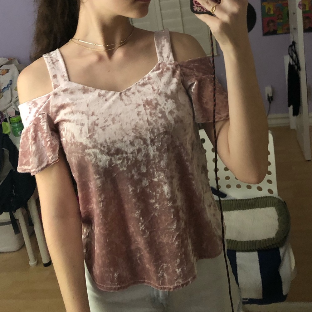 Cute velvet off the shoulder top